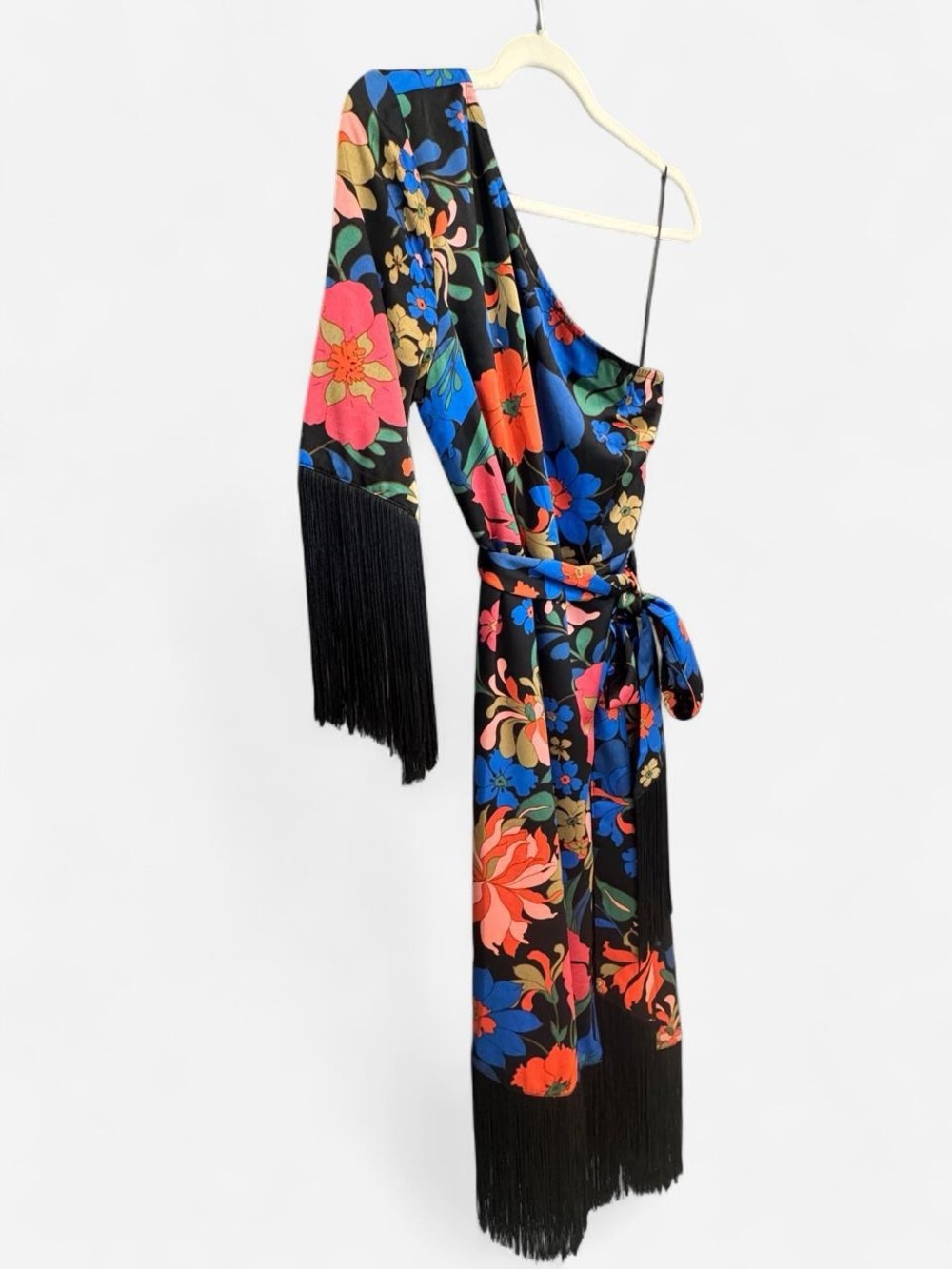 Fate One-Shoulder Floral Fringe Wrap Dress worn once!